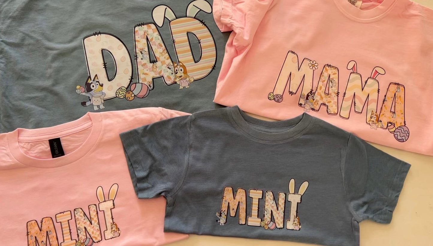 Bluey Easter Dad Tee || Bingo || Blue Dog || Blue Heeler || Easter || Family Matching