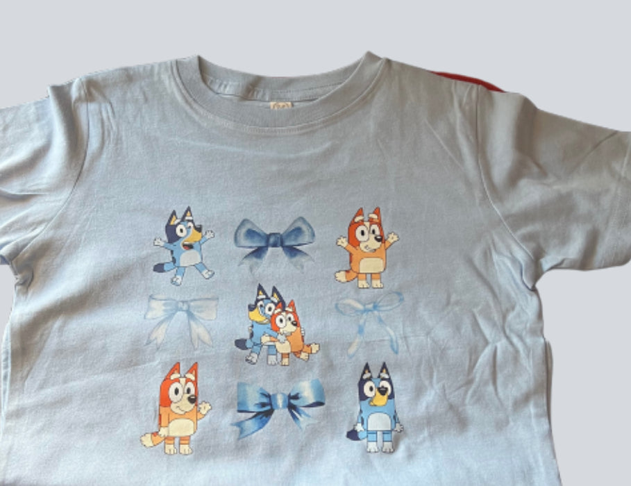 Bluey Bow Toddler/Youth Tee || Bingo || Blue Dog || Blue Heeler || Family Matching