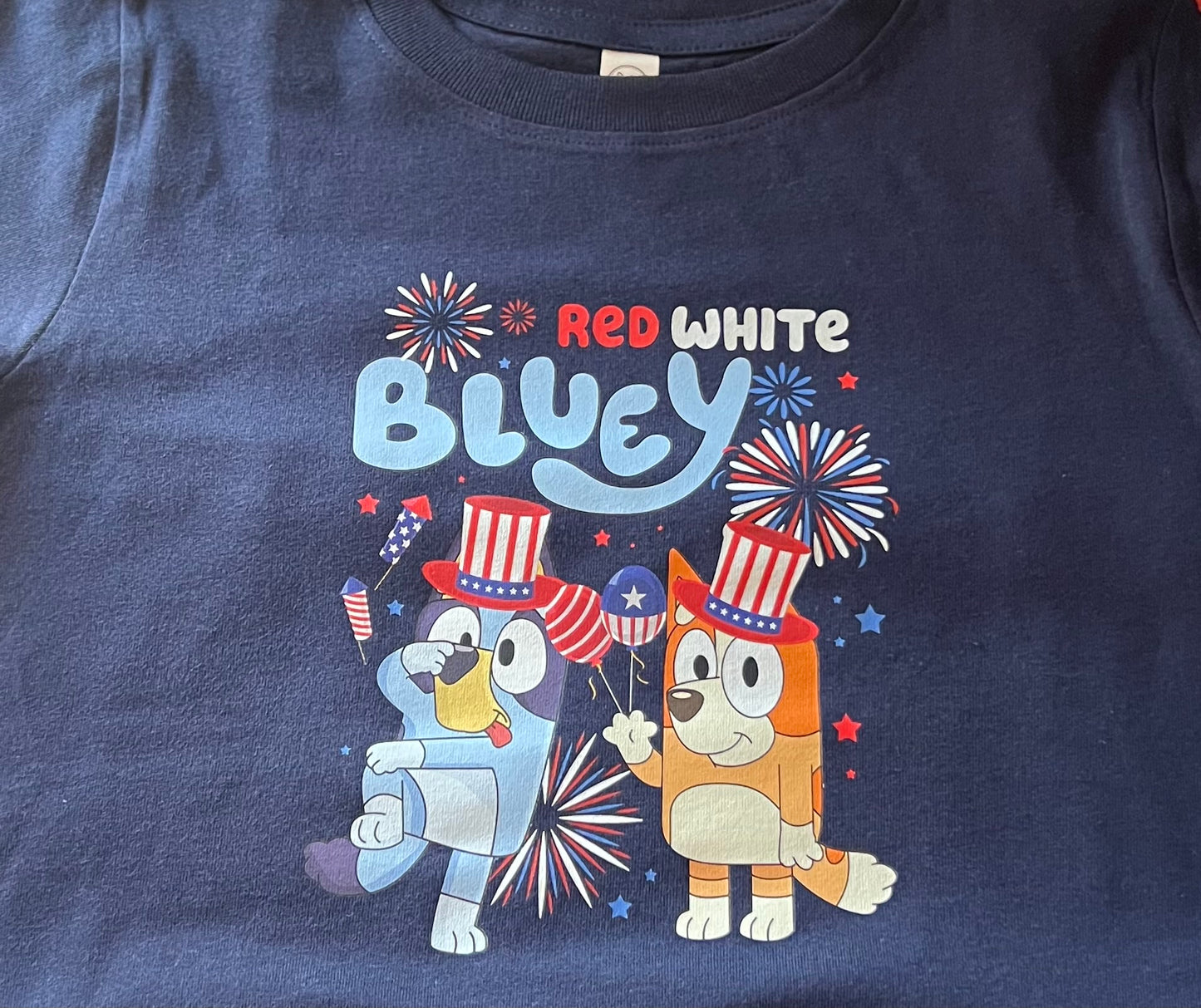 Red White & Bluey Toddler/Youth Tee || Bingo || Blue Dog || Blue Heeler || Family Matching