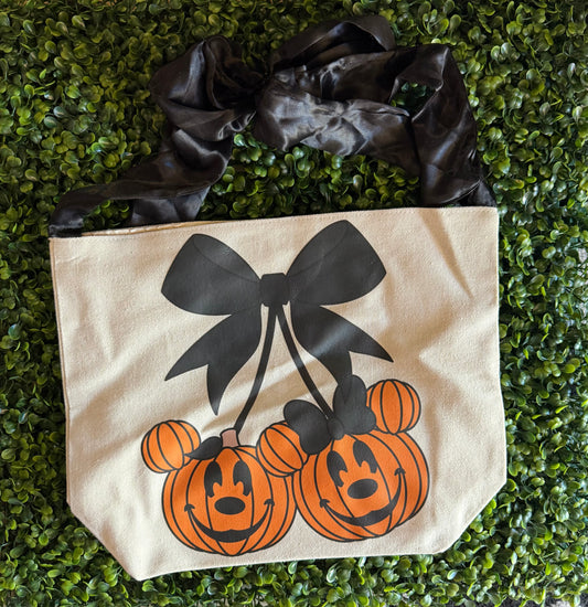Pumpkin Cherry Canvas Bow Bag
