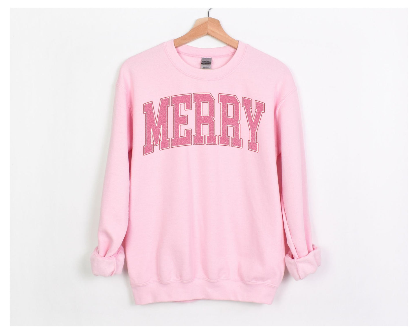 Pink Varsity Merry Crewneck